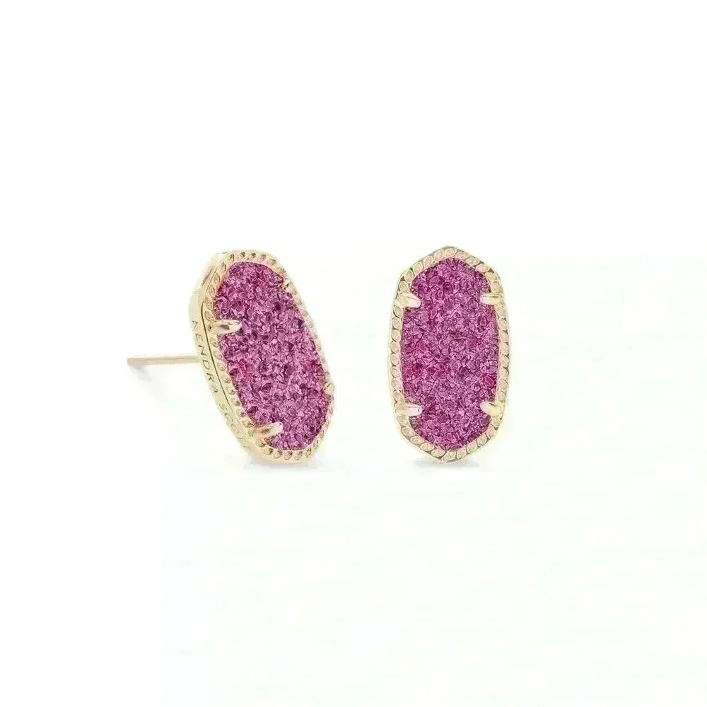 Ellie Earring Gold Fushia Pink Drusy